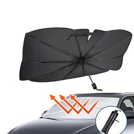 joonolu Car Umbrella Sunshade, (Improved 2023, 10-Rib Reverse Foldable Type), Light/Heat Blocking, Windshield, Insulated, UV Protection, Privacy, w/ Storage Pouch, 49.2 x 25.6 inches (125 x 65 cm)
