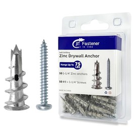 #8 * 1-1/4" Dry Wall Anchors and Screw Kit, Self Drilling Zinc Alloy Anchors，50 Wall Anchors and 50 Screws for Drywall，Holds Up to 75 LBS