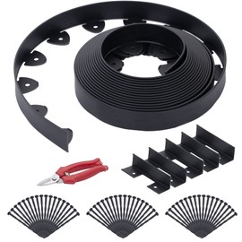 Landscape Edging, 90' 2" Tall Garden Edging with Scissors, Lawn Edging with 108 Garden Spikes and 5 Connectors, Heavy Duty PP&PE Material Edging for Landscaping, Garden, Lawn, Black