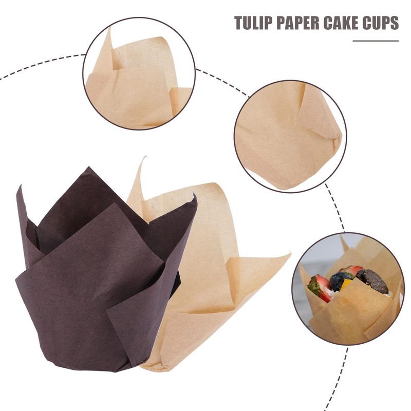 Dovhmoh 200pcs Tulip Cupcake Bacups,Muffin Bellliner Holder,Rustic Cupcake Wrapper,Brown,White,Nature Color