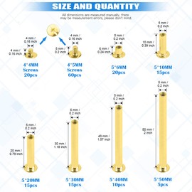 Glarks 80 Sets M5 x 6/10/20/30/40/50 Phillips Chicago Screw Binding Screws Posts Assortment Kit for Scrapbook Photo Albums Craft and DIY Leather Decoration Bookbinding