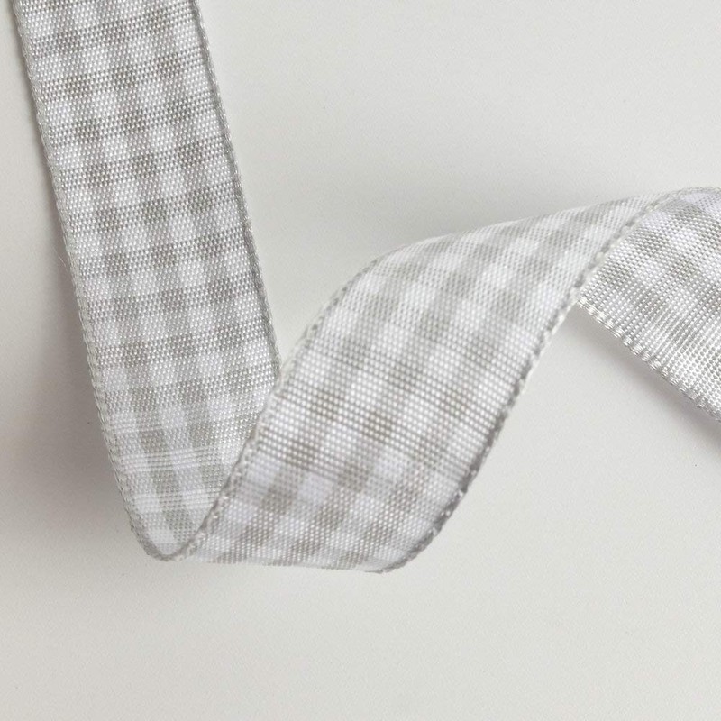 Micomon Gingham Ribbon - Gray and White, 25 Yards Each