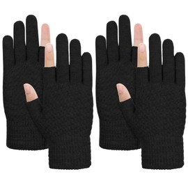 Kiiwah 2 Pairs of Women's Fingerless Gloves, Half Finger Gloves, Warm Two-Finger Gloves, Winter Gloves without Fingers with Soft Inner Lining for Men and Women, black