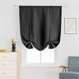 HomeyHo - Cortinas opacas con aislamiento térmico para ventana, cortinas opacas con atar, para oscurecer la habitación, cortinas pequeñas para sala de estar, cortina romana, térmica, 31 x 47 pulgadas, color negro