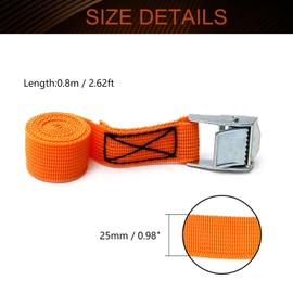 MroMax 0.98" Width x 2.62ft Length Lashing Straps Polypropylene Cam Buckle Lashing Straps 250Kg Load Cargo Tie Down Strap 25mm x 0.8M for Moving Cargo Orange Tone 1Pc