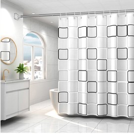 BERYART Waterproof Fabric Shower Curtain Liner - Soft Hotel Quality Cloth Shower Liner, Light-Weight & Machine Washable - Standard Size 40"x70" (Block Printing)