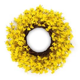 24 Inch Yellow Forsythia Wreath Fall Front Door Wreath Blossom Cluster Flower Farmhouse Wreath on Grapevine for Festival Celebration Front Door Wall Window Decoration Home Christmas Décor