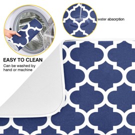 Navy Blue Trellis Lattice Dish Drying Mat for Kitchen Counter Absorbent Microfiber Drying Pad, Large 18x24 in, Reversible Drainer Mats