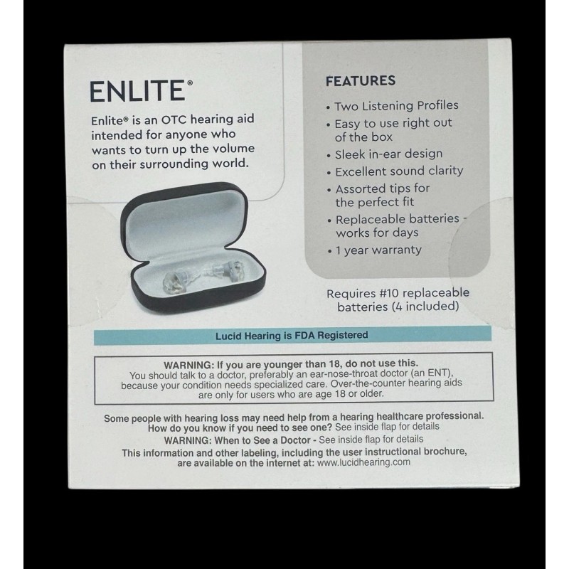 Lucid Hearing- OTC Enlite Deluxe Hearing Aids Clear w/ UV