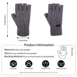 YouGa Fingerless Gloves for Men - Winter Knitted Gloves Thermal Fingerless Gloves Unisex for Outdoor Working Driving Running Cycling (Dark grey-H), One Size