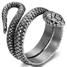 JewelryWe Mens Biker Snake Ring Vintage Gothic Snake Charm Statement Rings Band,Siver(9)