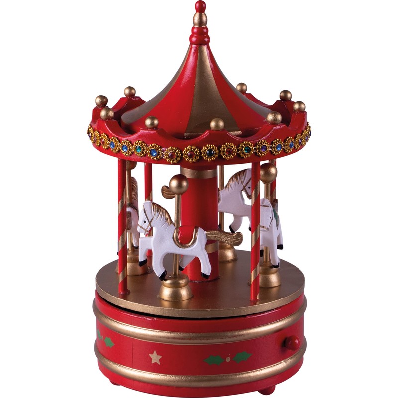 St Helens Home & Garden Wooden Carousel Music Box (Red