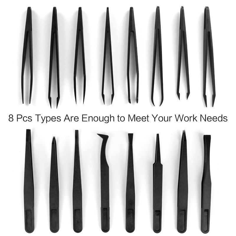 16 Pieces Plastic Antistatic Tweezers, Precise Tweezers Electronic Set Precision
