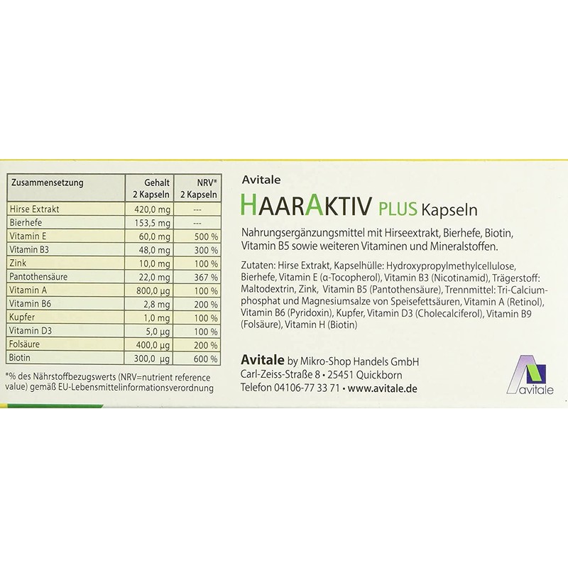 Avitale Haaraktiv Plus Vegi Kapseln, 120 Stück, 1er Pack (1