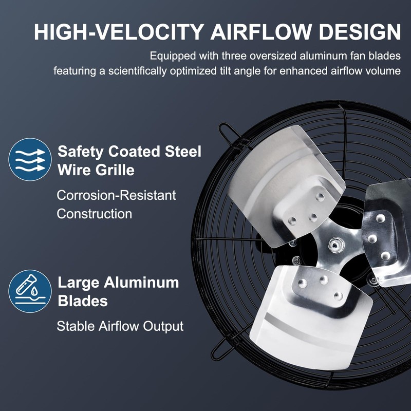 Criditpid 12 Inch Pure Copper Shutter Exhaust Fan, Black Through