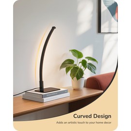 EDISHINE Curved LED Table Lamp, Modern Bedside Lamp with 3 Color Temperature & Stepless Dimming, Aluminum & Iron, Nightstand Lamp for Bedroom, Living Room, Black
