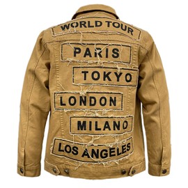 AIRNINE Men's Distressed Denim Jacket (AK192_Wheat, Small)