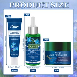 Blue Gentian Set of 3 Organic Firming Night Cream, Organic Anti-Wrinkle Serum and Anti-Wrinkle Eye Care & Lip Care, Blue Gentian & Edelweiss, Anti-Ageing Cream Women, for All Skin Types
