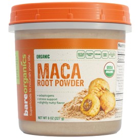 BareOrganics Maca Root Powder, Organic, Vegan, Non-GMO, Gluten-Free, Energy & Stamina Support, 8 oz