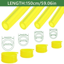 Petrol Hose, Fuel Hose, Yellow Transparent Oil Hose (2 x 3.5 mm, 2.5 x 5 mm, 3 x 5 mm, 3 x 6 mm) for Chainsaws, Blower Pressure Washer, 1.5 m, Pack of 4
