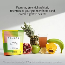SAKARA Fiber Super Powder - Pineapple Flavor Prebiotic Fiber Powder, High Fiber & Digestive Enzymes Organic Fiber Supplement Powder, Daily Fiber Drink, Acacia Fiber Powder
