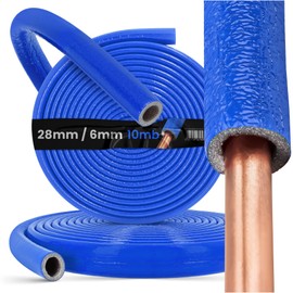 PE Pipe Insulation Hose 10 m Roll x Diameter 28 mm / 6 mm Insulation Thickness Blue Protective Hose Heating Pipe Insulation with Protective Skin Pipe Insulation Hose Pipe Insulation Hot Water Pipe