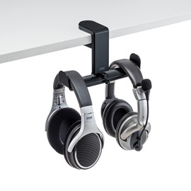 Sanwa Supply PDA-STN19BK Headphone Hook (W Type), 2 Units, 360° Rotation, Spring Type Clamp
