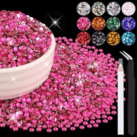 8000PCS 3mm Resin Rhinestones Bulk for Crafting (Hot Pink), Flatback Bedazzling Crystals for Crafts DIY Nail Decoration, Gems Charms for Tumbler Shoes Clothing Fabric with Pickup Pen and Tweezers