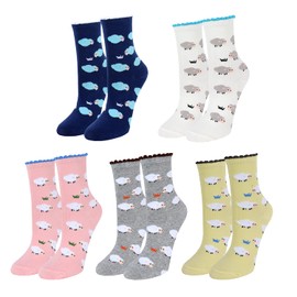 Benefeet Sox - Calcetines divertidos para mujer, calcetines de algodón para mujer, calcetines de tobillo alto, calcetines atléticos a media pantorrilla, 5 pares de ovejas, One Size