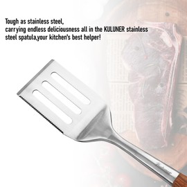 KULUNER Professional Grade Stainless Steel Cooking Spatula - 17 Inches, Sturdy and Durable, Premium Solid Wood Handle, with Bottle Opener, Suitable for Barbecue, Outdoor Kitchens, and Grilling Food