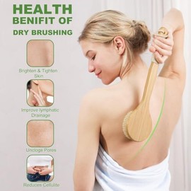 Cepillo Corporal para Masaje Exfoliante, Cepillo Corporal de Ducha con Mango Largo, Cerdas Naturales, Uso Seco y Húmedo, Ideal para,Masaje y Ducha, Me
