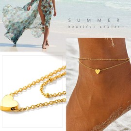 PROSTEEL Gold Plated Anklet for Women, Cuban/Figaro/Rope Chain Ankle Bracelets Adjustable Stainless Steel -Send Gift Box (Gold Plated-heart)