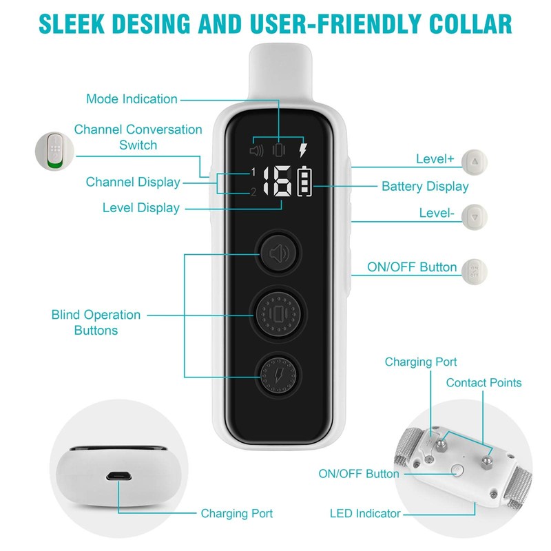 Bousnic Dog Shock Collar for 2 Dogs - (8-120lbs) Waterproof