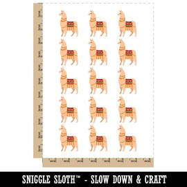 Fancy Llama with Geometric Blanket and Tassels Temporary Tattoo Water Resistant Fake Body Art Set Collection - 15 2" Tattoos (1 Sheet)
