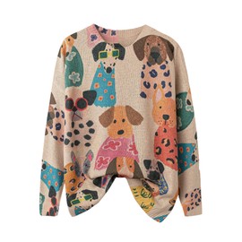 SOLY HUX Women's Plus Size Graphic Sweaters Casual Vintage Loose Long Sleeve Knit Pullover Tops Khaki Graphic X-Large Plus