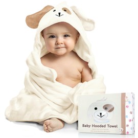 FOREVERPURE Premium Baby Towels with Hood - Ultra Soft, Absorbent Viscose Made of Bamboo, Extra Large 35 x 35 Inches, for Boys and Girls, Newborn Shower Gift, Cream