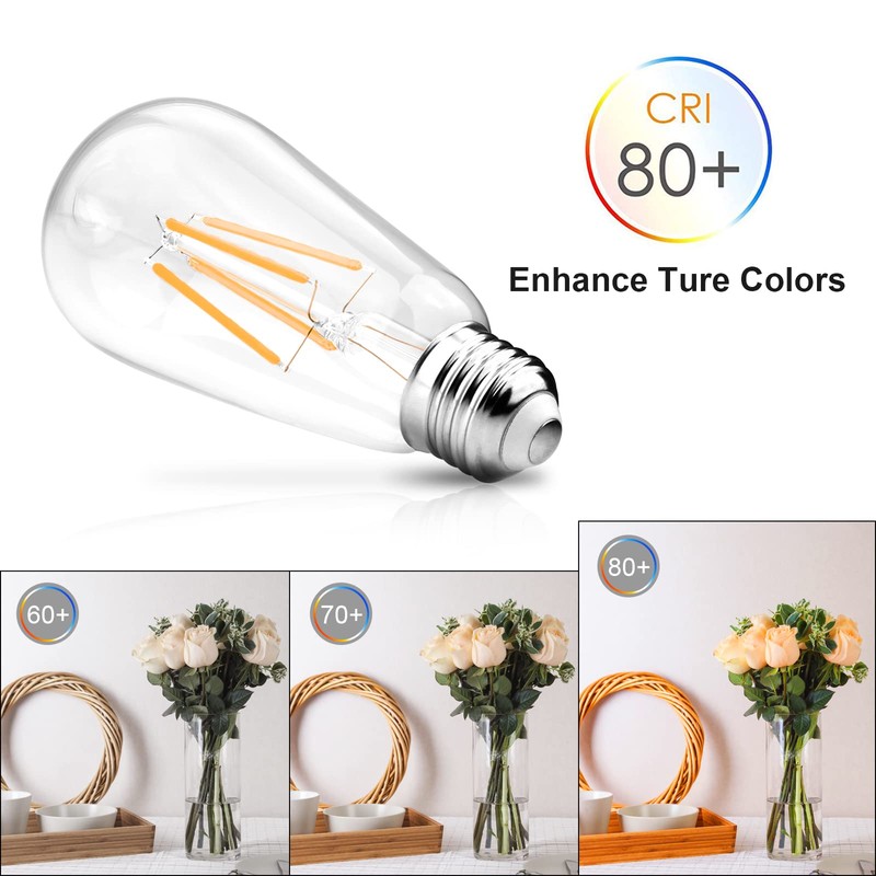 Ascher Dimmable Vintage LED Edison Bulbs, 6W, Equivalent 60W, 700