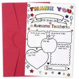 XLIUAX 2Pcs Thank You Card for Teacher, Cute Teacher Appreciation Card Gifts, Funny Fill in The Blank Thank You Cards for Teachers from Students School