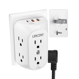 LENCENT 2 Prong Power Strip, 3 to 2 Prong Grounding Outlet Adapter 6 Outlet PD20W &2 USB A Port, 1728J Surge Protector, 3-Sided Wide Spaced Extender, Polarized Plug, Wall Mount for Non-Grounded Outlet