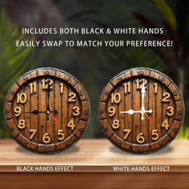 Lancholy Rustic Wooden Barrel Clock Wall Decor Home Office 10-Inch Wooden Wall Clock, Silent Movement, Battery Operated (AA Batteries Not Included), Artistic Home Decor, Perfect for Home Accents