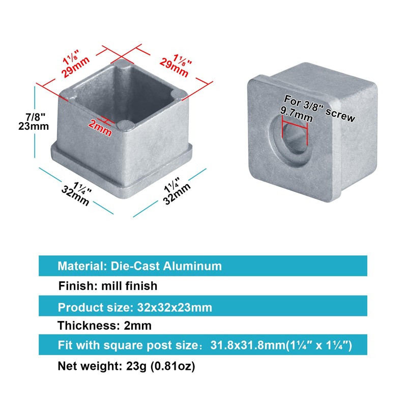 OTTFF 30 Pack 1-1/4" Aluminum Straight Square Baluster Connector, Railing