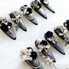 GLORS Luxury Press-On Nails, 3D Black Roses with Silver Glitter,