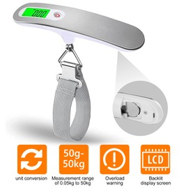 OBEST Luggage Scales with LCD Display, Portable Digital Scale, Electronic Suitcase Scale, Hanging Scale, 50 g - 50 kg, ib/kg/zo/g, Lightweight for Travel (Silver)