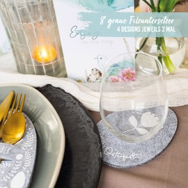 Papierdrachen 8 Felt Coasters – Easter Decoration – Eggs Motif – in Grey White with High-Quality Printing – Festive Table Decoration – Set 1