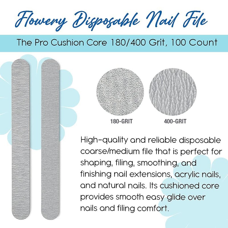 Flowery Disposable Nail File (180/400 Grit Cushion Silver)