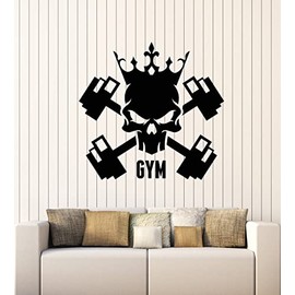 Vinyl Wall Decal Skull King Crown Fitness Kettlebell Bodybuilding Gym Stickers Mural Large Decor (g6813) Black