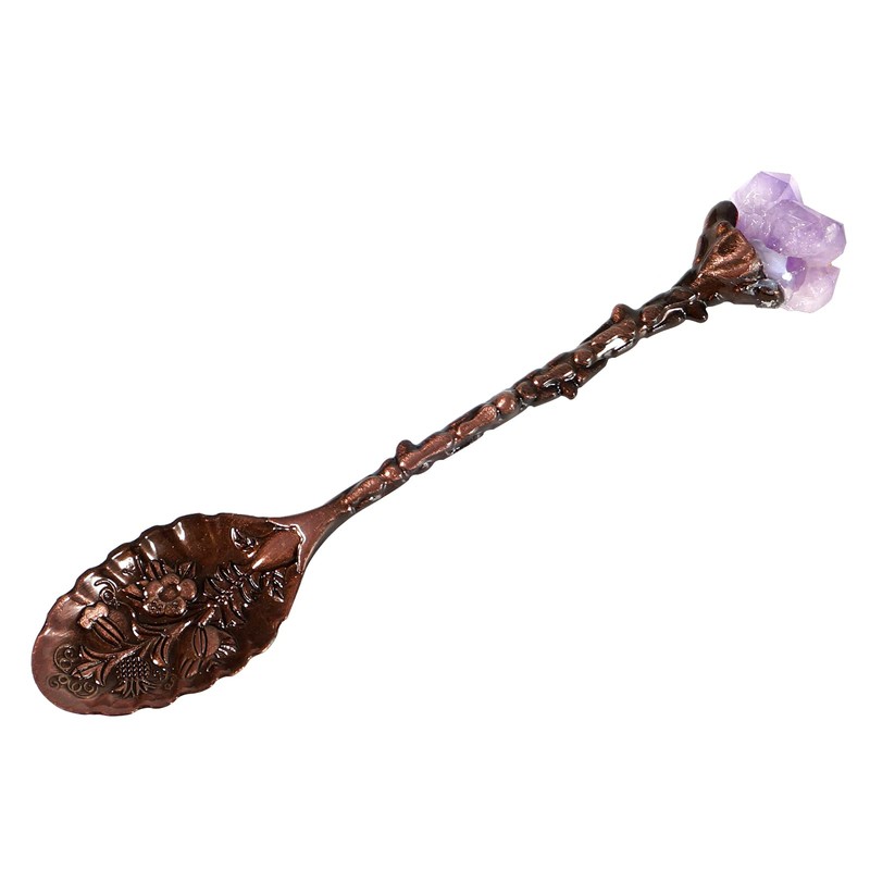 Soulnioi Retro Amethyst Crystal Alloy Metal Coffee Tea Spoon Dessert