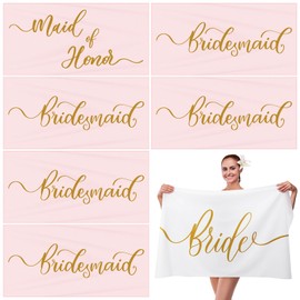 Newwiee Bride Beach Towels Bulk Bachelorette Beach Towel Bachelorette Party Favors Bridal Shower Accessories Wedding Party Favors, 35 x 70 Inch(White, Pink)