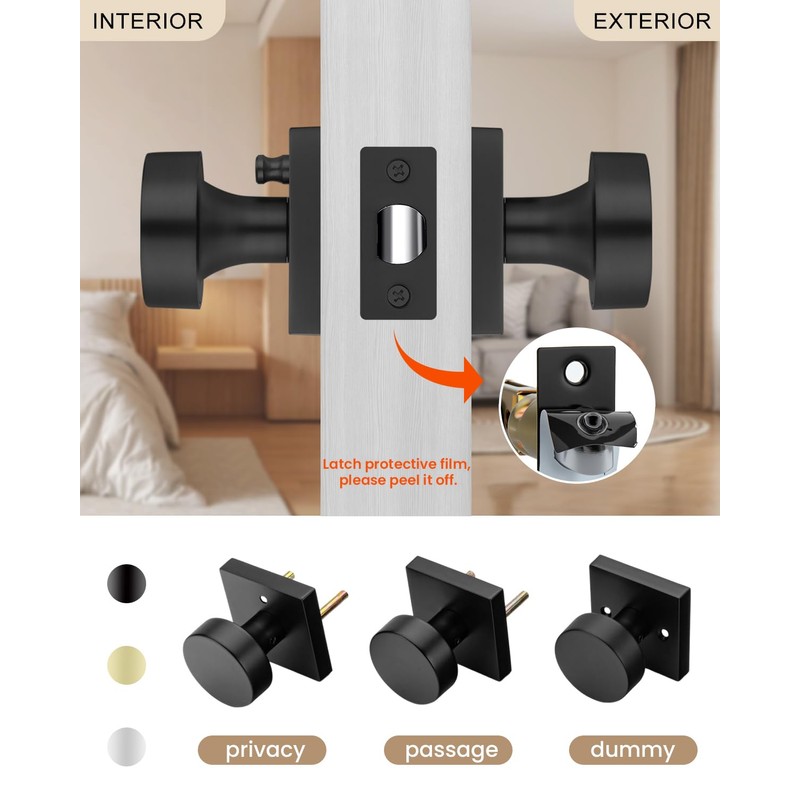 Haidms Matte Black Door Knobs Interior Privacy, Heavy Duty Square