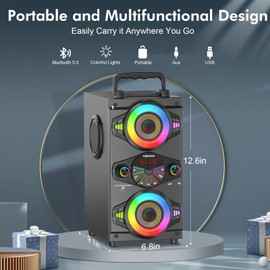 Portable Bluetooth Speakers 60W Big Powerful Wireless Loud Stereo Bass Sound Boombox Home Party Speaker with Subwoofer, FM Radio, LED Colorful Lights